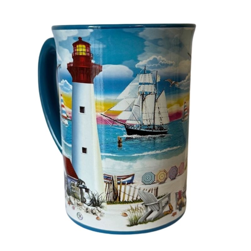 Cape May Lighthouse and Beach Scene Mug