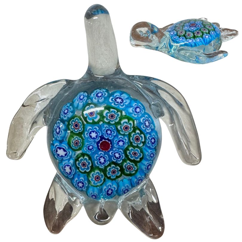 Glass Turtle with Flower Design