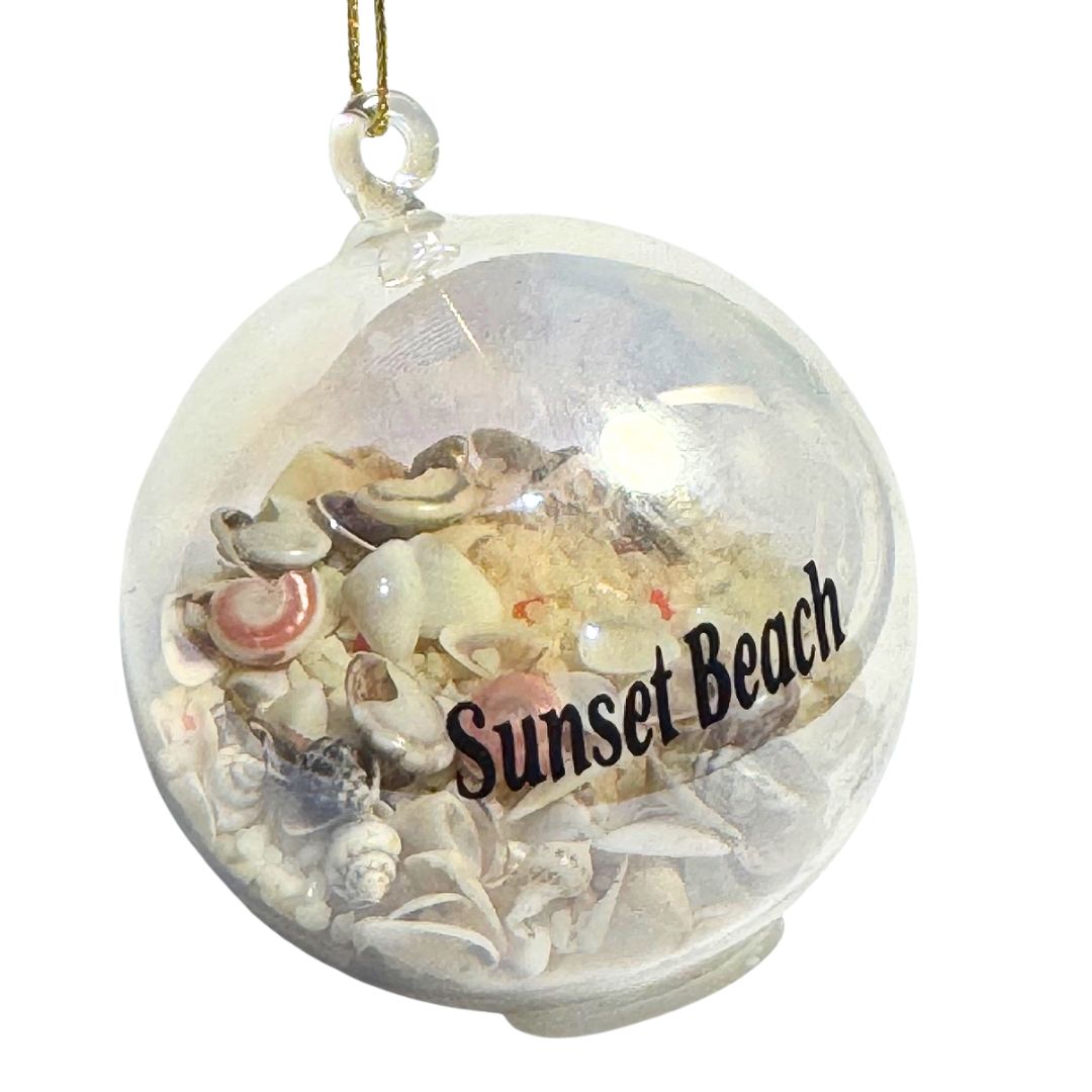 Sunset Beach Glass Bubble with Sand and Shells