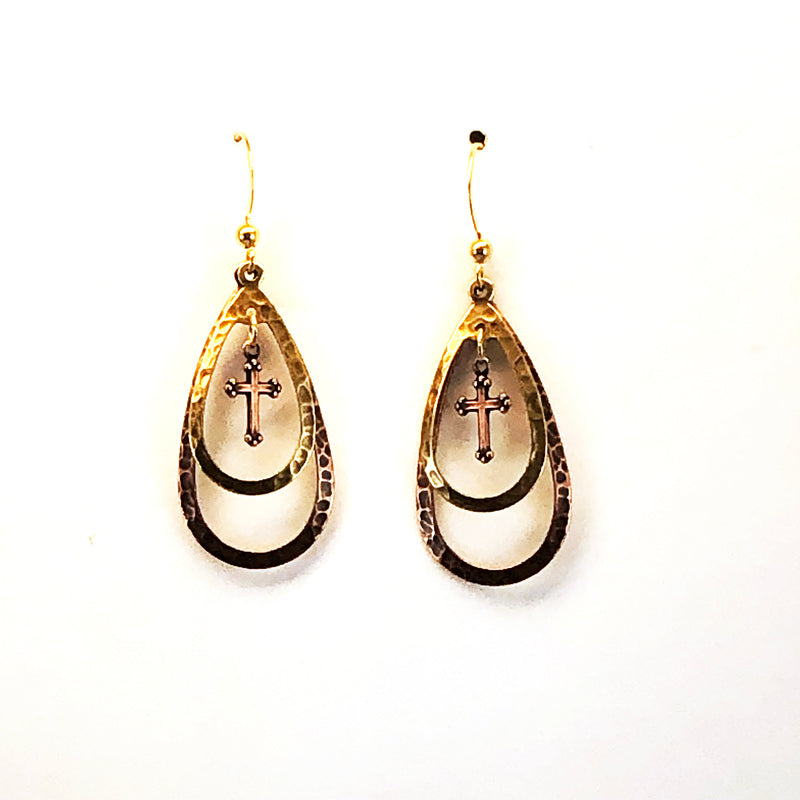 Oval Cross Dangle Earrings by Wheeler